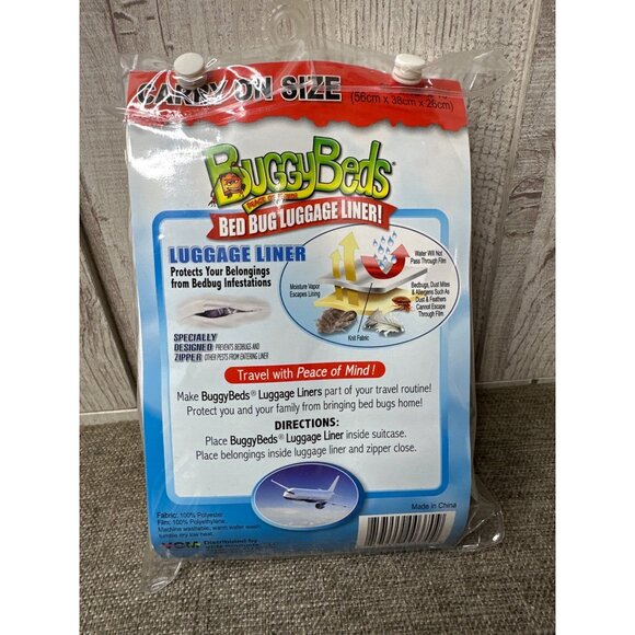 BuggyBeds Bed Bug Luggage Liner Carry On Size Travel Protection White Pack of 2 - Picture 3 of 4